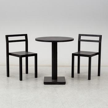 BORIS BERLIN/POUL CHRISTIANSEN, a 'Non' table with two chairs by Komplot design for Källmo.