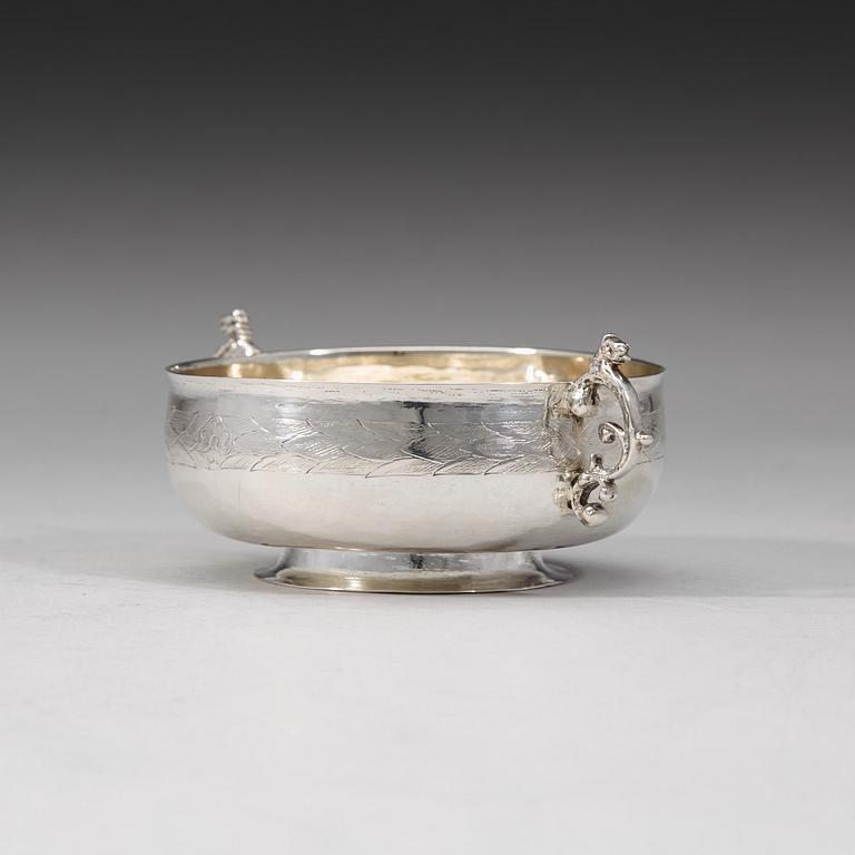 A Swedish early 18th century parcel-gilt brandy-bowl, mark of Christian Gudjohan, (Jönköping 1699-1705).