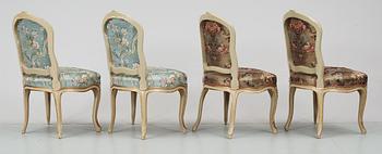 A set of four Swedish Rococo 18th Century chairs.