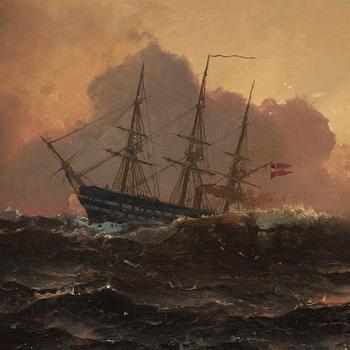 Carl Frederik Sørensen, Danish-flagged Ship on Foaming Sea.