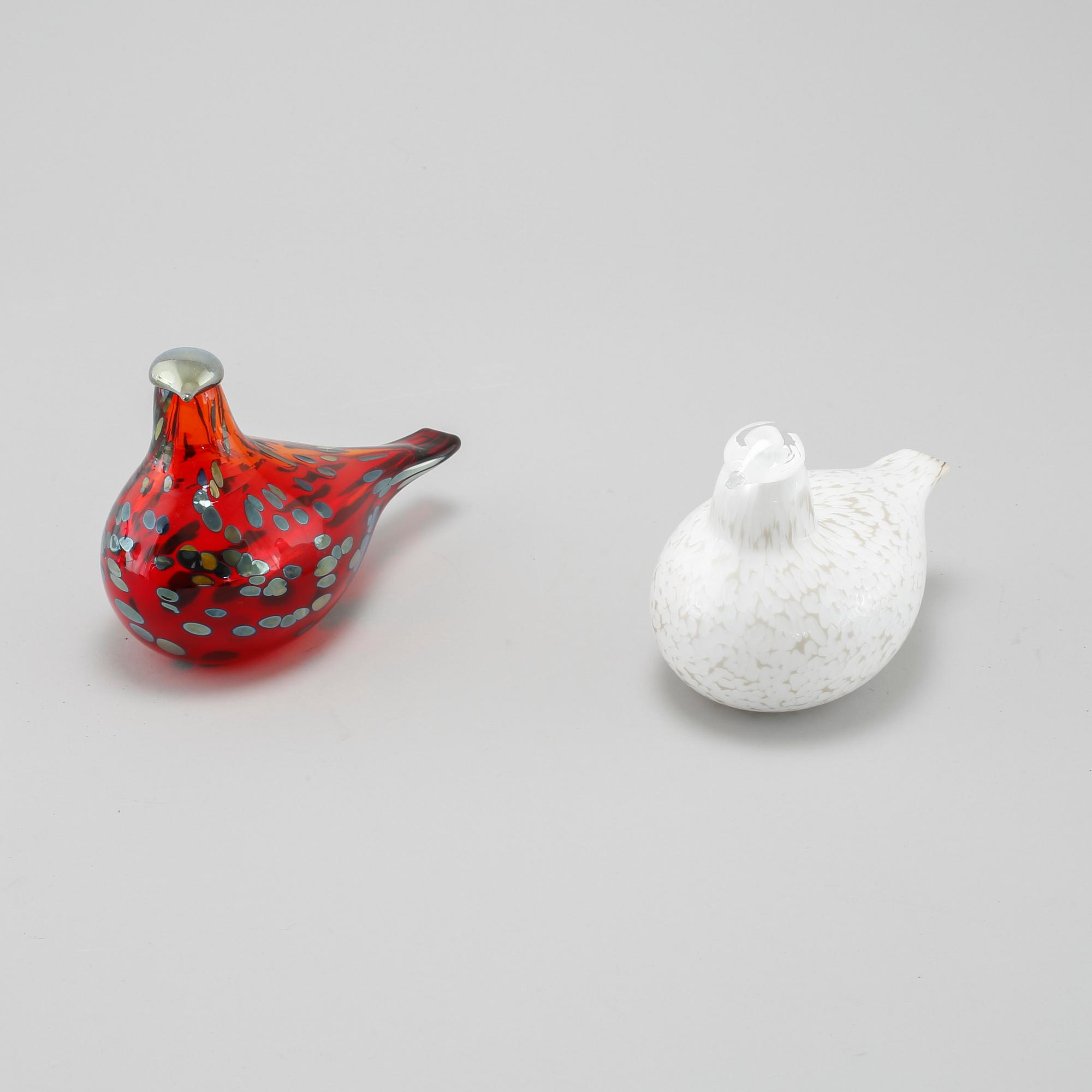 FÅGLAR, 2 st, glas, Oiva Toikka, Nuutajärvi, Iittala, 1900-talets andra hälft,
