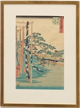 Ando Utagawa Hiroshige, 'Narumi, meisan Arimatsu shibori mise'.