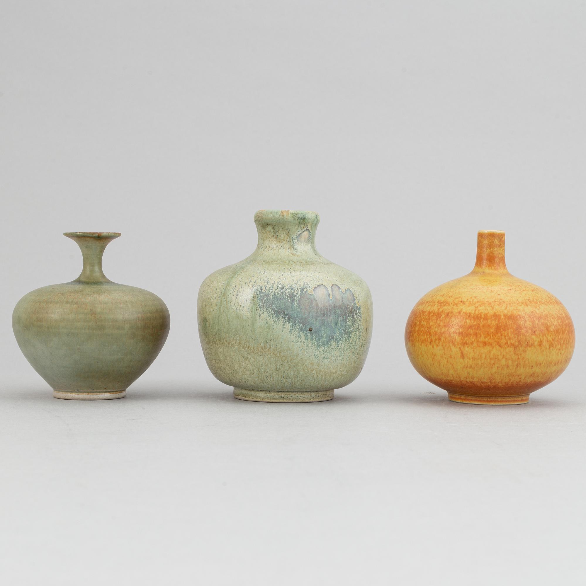 A set five stoneware vases and two bowls, including Tomas Anagrius and Atte Holm, Höganäs.