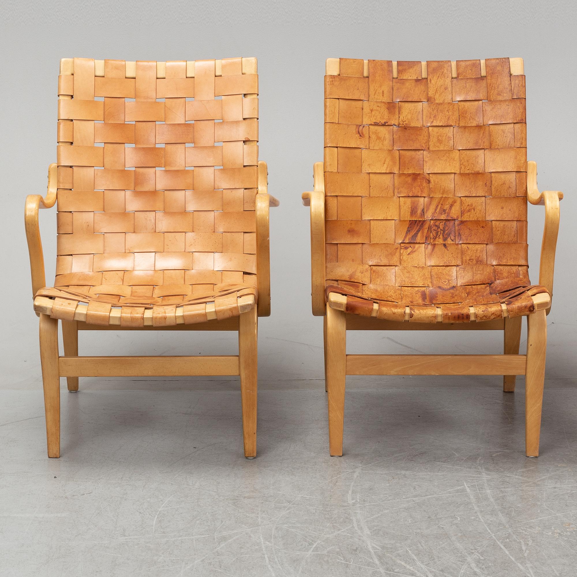 Four 'Eva' lounge chairs by Bruno Mathsson, for Firma Karl Mathsson, 1960' and 70's.
