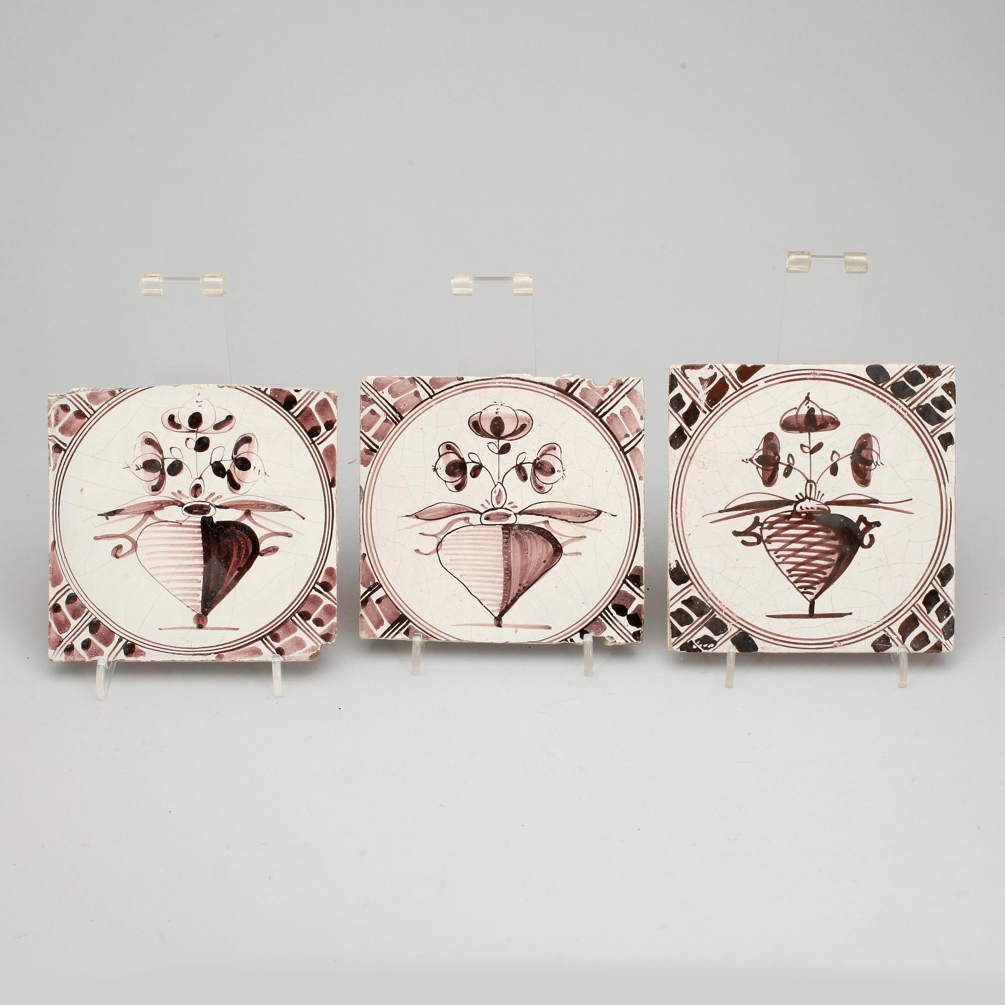 KAKELPLATTOR/FLIS, fajans, 9 st Delft, 1700-tal.