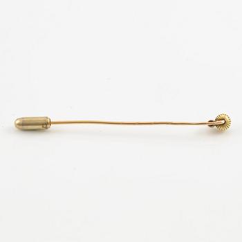 Tie pin, 14K gold, with a half-pearl and a small old-cut diamond, Russia.