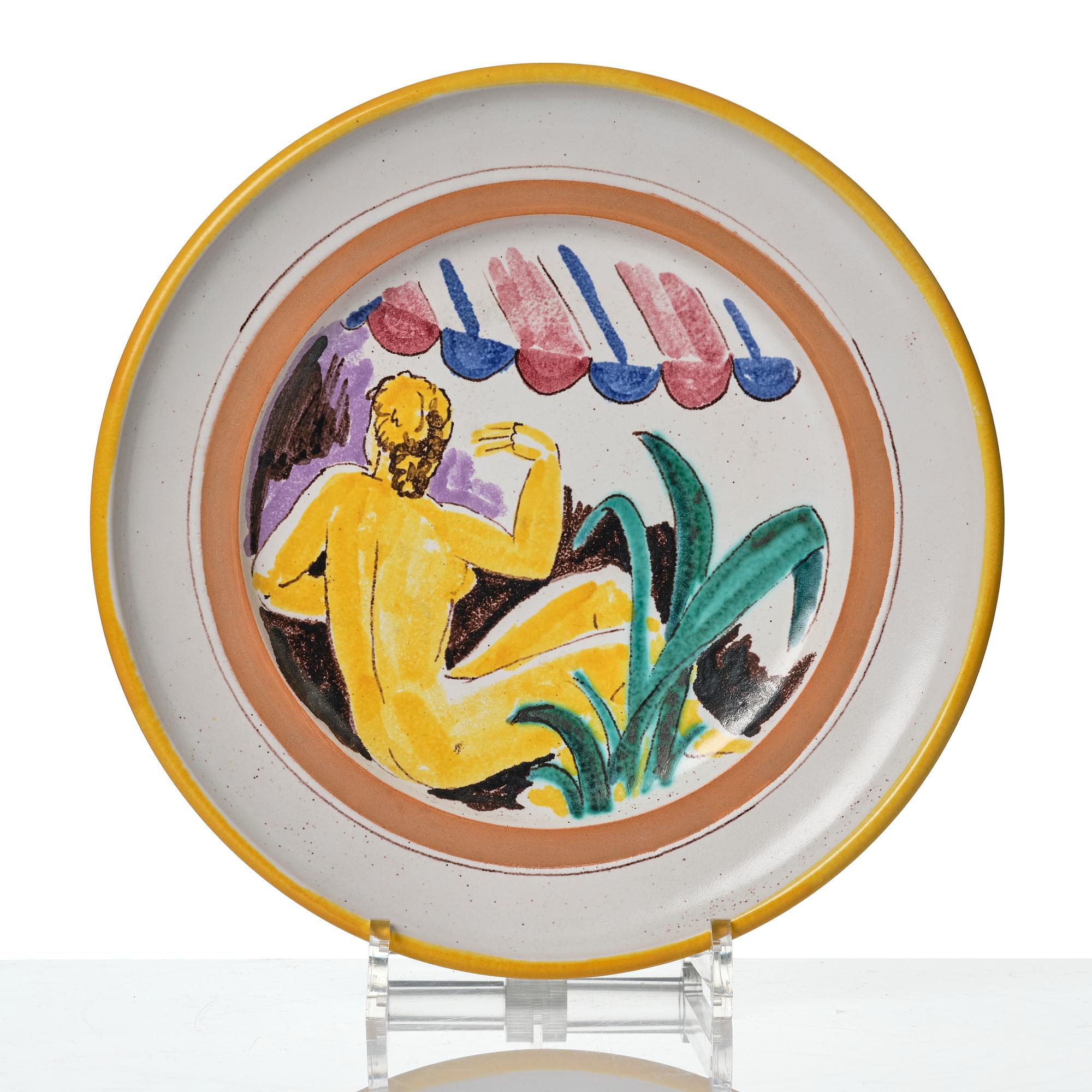 Wilhelm Kåge, two faience dishes, Gustavsbergs studio, Sweden, 1940's.