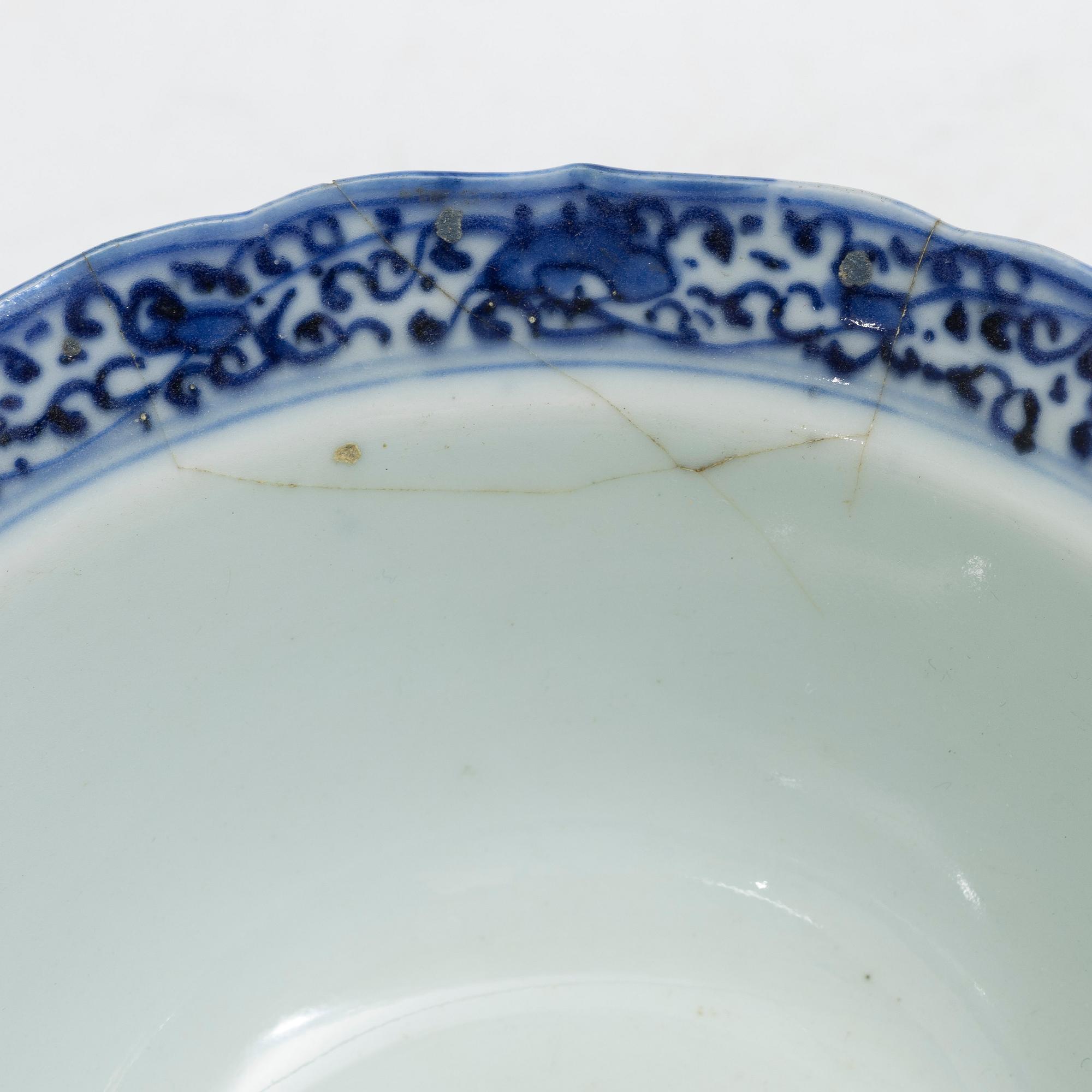 A blue and white butter dish with stand and cover, and a blue and white bowl with cover, China, Qianlong (1736-95).