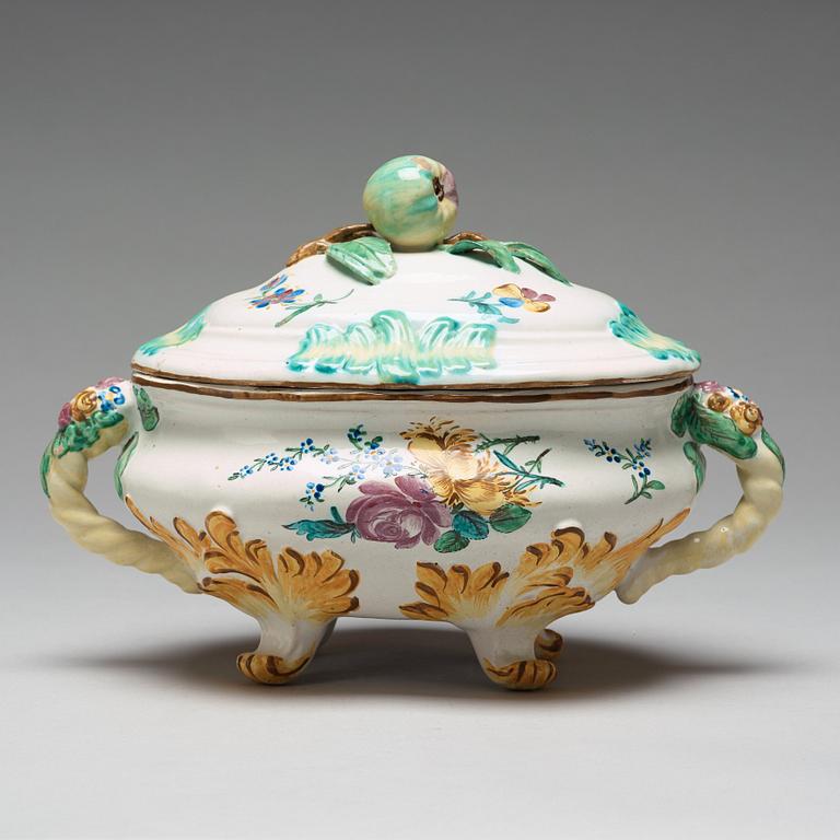 A rare Reval faiance tureen with cover and stand, 18th Century.