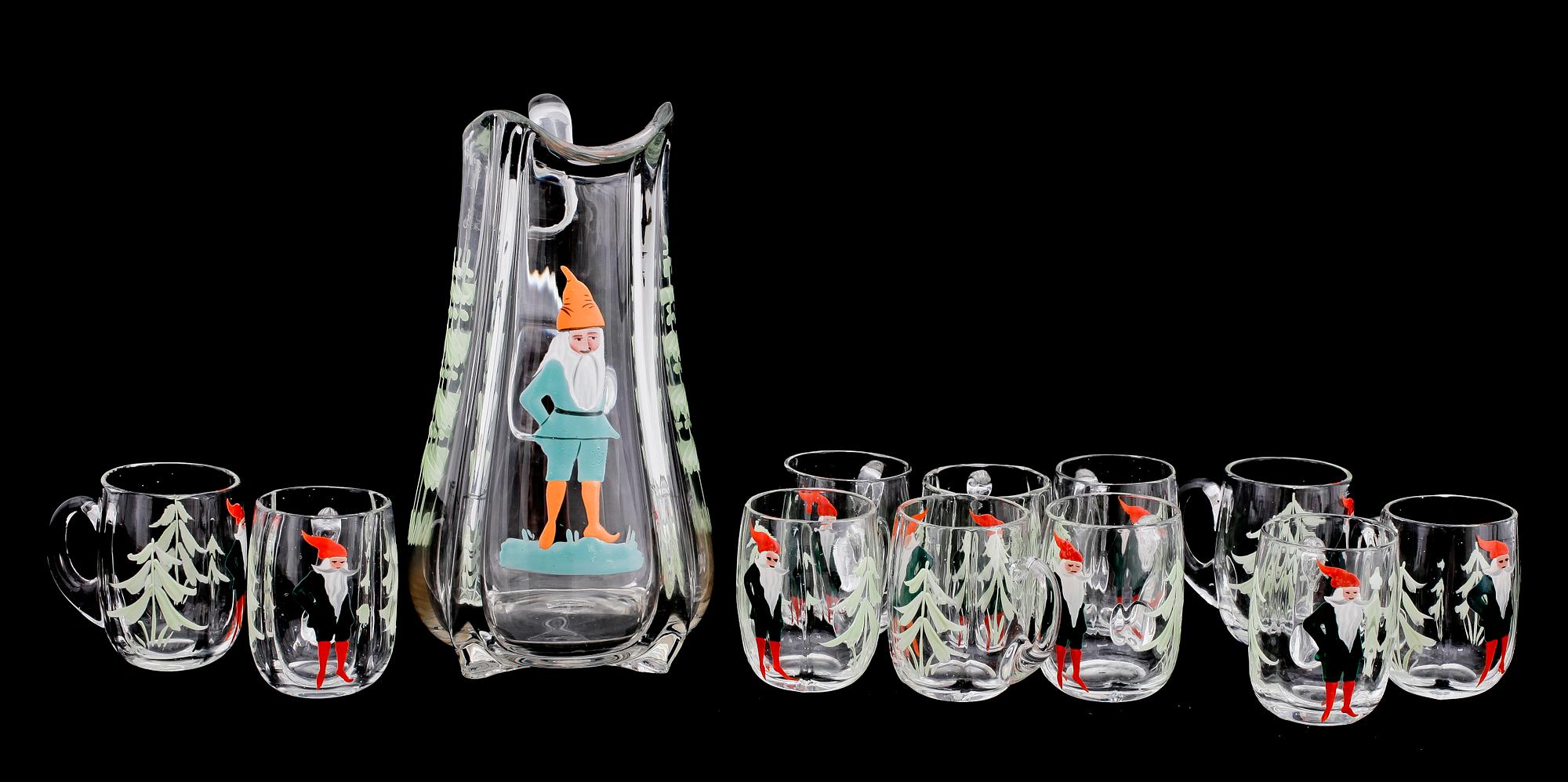 GLÖGGSERVIS, 12 delar, glas, 1900-talets första hälft.
