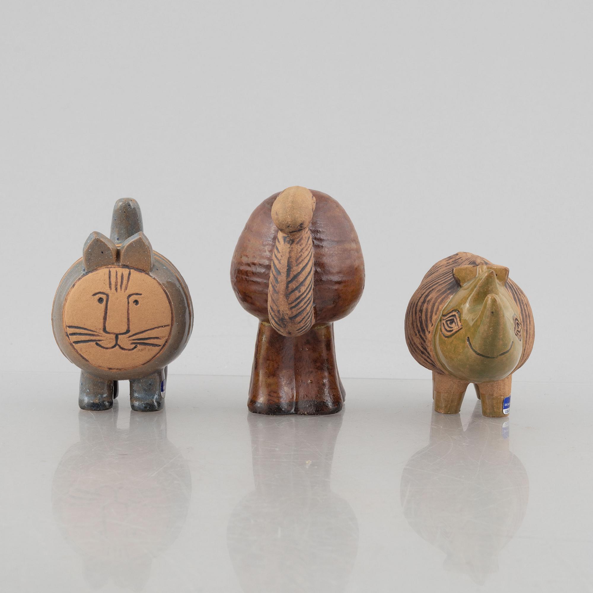 Lisa Larson, figuriner, 3 st, stengods, ur serien "Menageri", Gustavsberg.