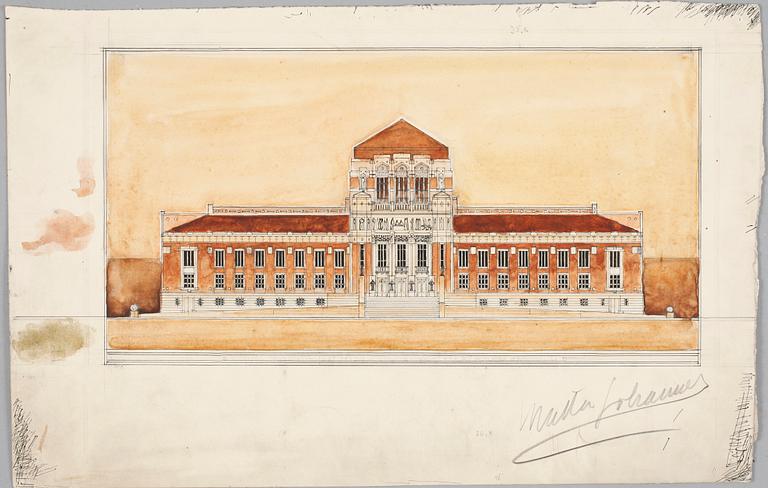 HARALD FALKMAN, ARKITEKTURRITNINGAR, ca 20 st samt, AKADEMITECKNINGAR, 4 ST, sign, dat tidigt 1900-tal.