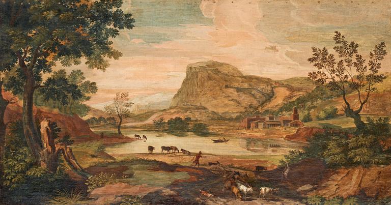 Gaspard Dughet Attributed to, An italian landscape with figures.