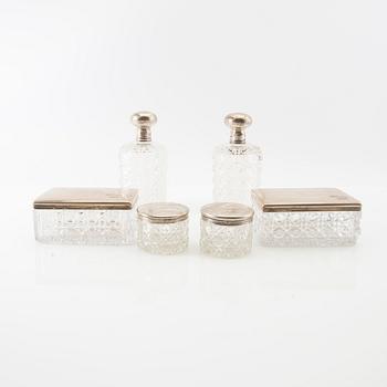 CG Hallberg dressing table set 6 dlr silver and glass Stockholm 1901.