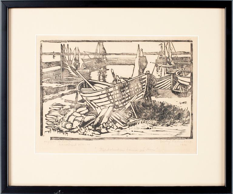 GUSTAF RAHMBERG, ett par, Träsnitt, sign.