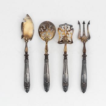 A set of French parcel-gilt silver dessert cutlery, Paris, second half of the 19th century (4 pieces).