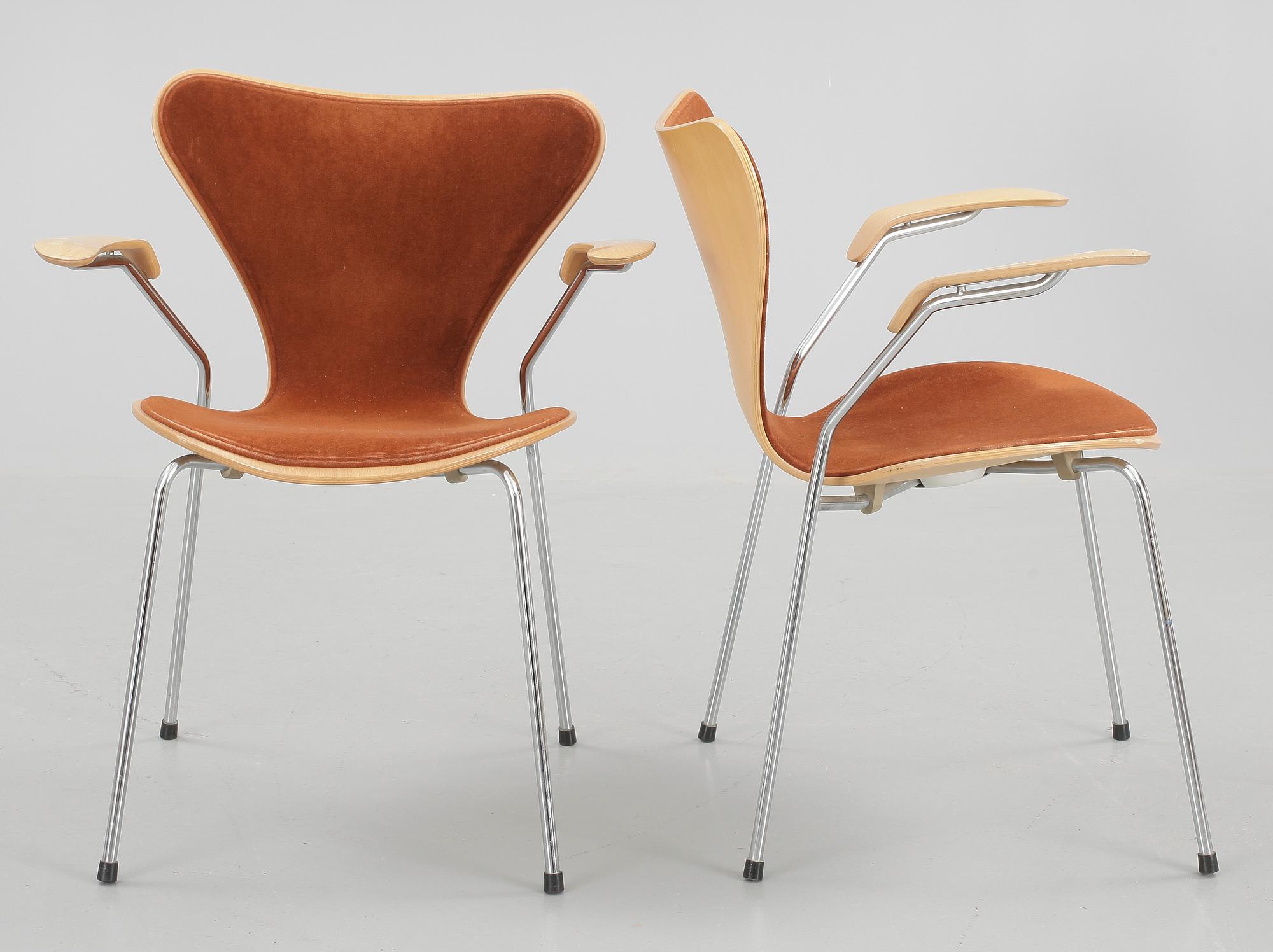 STOLAR, 6 st, "Sjuan", Arne Jacobsen för Fritz Hansen, 1900-talets andra hälft.