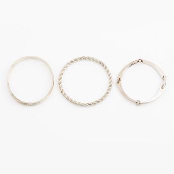 Three bracelets, silver.