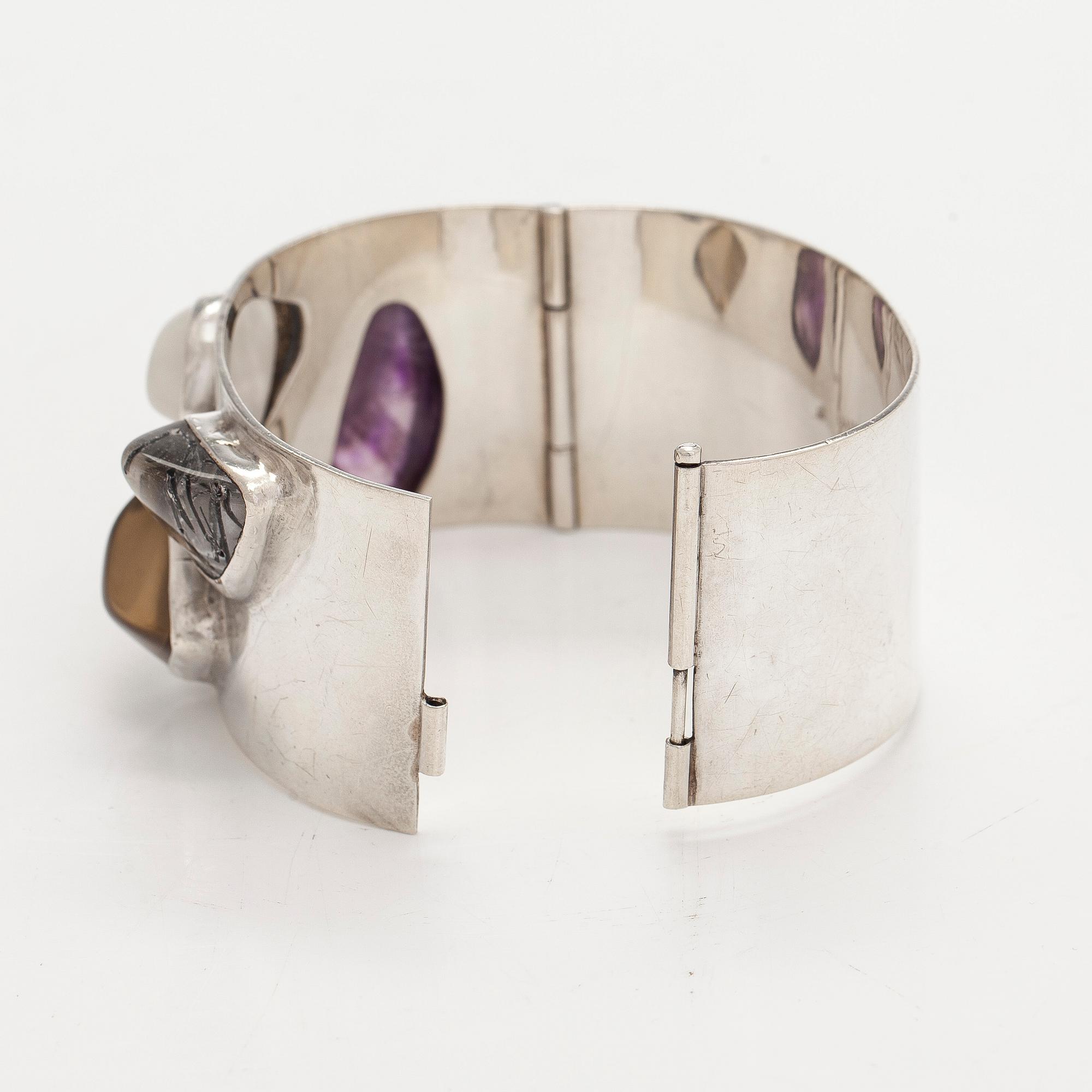 Helge Narsakka, armband, rutilkvarts, ametist, rökkvarts, kvarts, silver, Kaunis Koru, 1962.