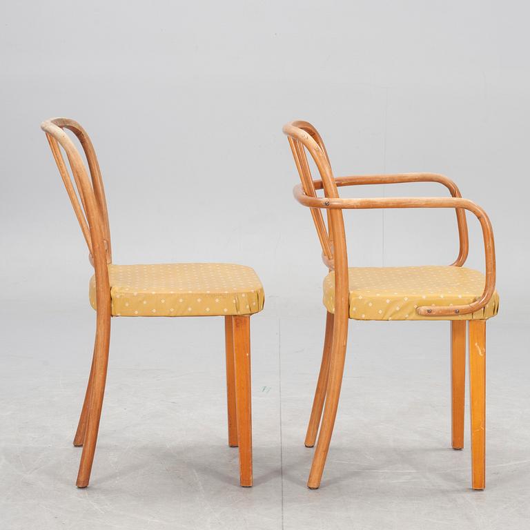 KARMSTOLAR, ett par och STOLAR, 4 st, modell 811, troligen Josef Hoffmann eller Josef Frank för Thonet, 1930-tal.