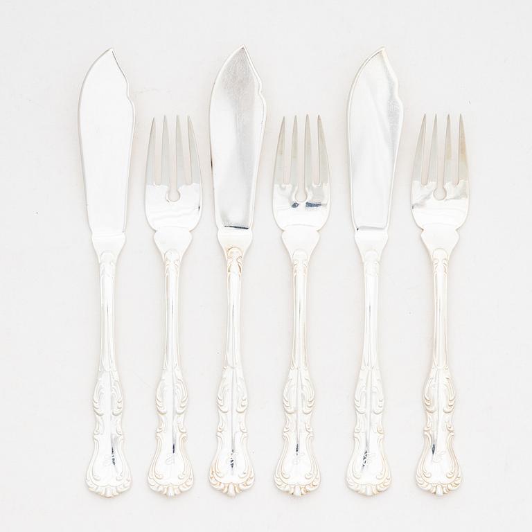 Fish cutlery silver 12 + 12, GAB, 1967.