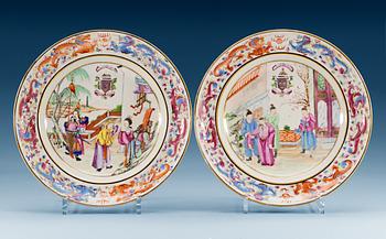 1657. Two armorial famille rose armorial dinner plates with the arms of Grant, Qing dynasty, Jiaqing/Daoguang, circa 1820. (2).
