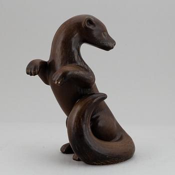 GUNNAR NYLUND, a unique stoneware sculpture of an ermine, Rörstrand, Sweden mid 20th century.