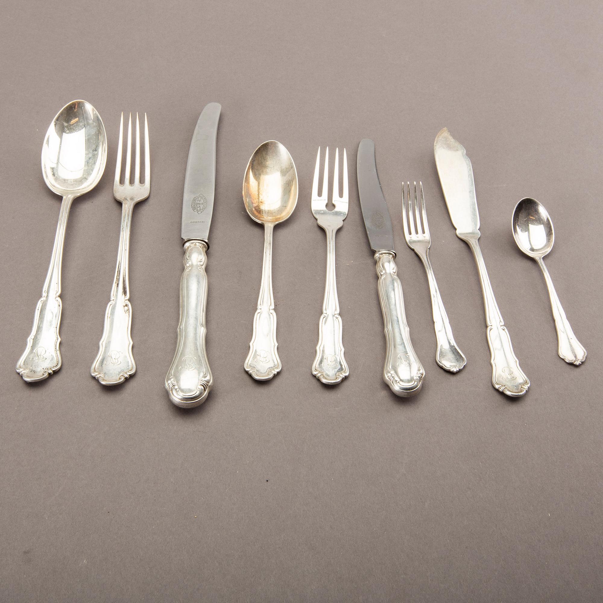 A Swedish 20th century 96 pcs of silver cutlery, different makers and dates, total weight ca 4820 gr.