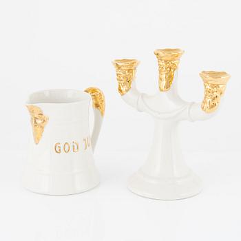A nine-piece Christmas service, porcelain, 'God Jul' with gold decoration, Gustavsberg, 1980.