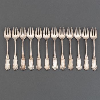 A set of twelve French silver oister-forks, after 1838.