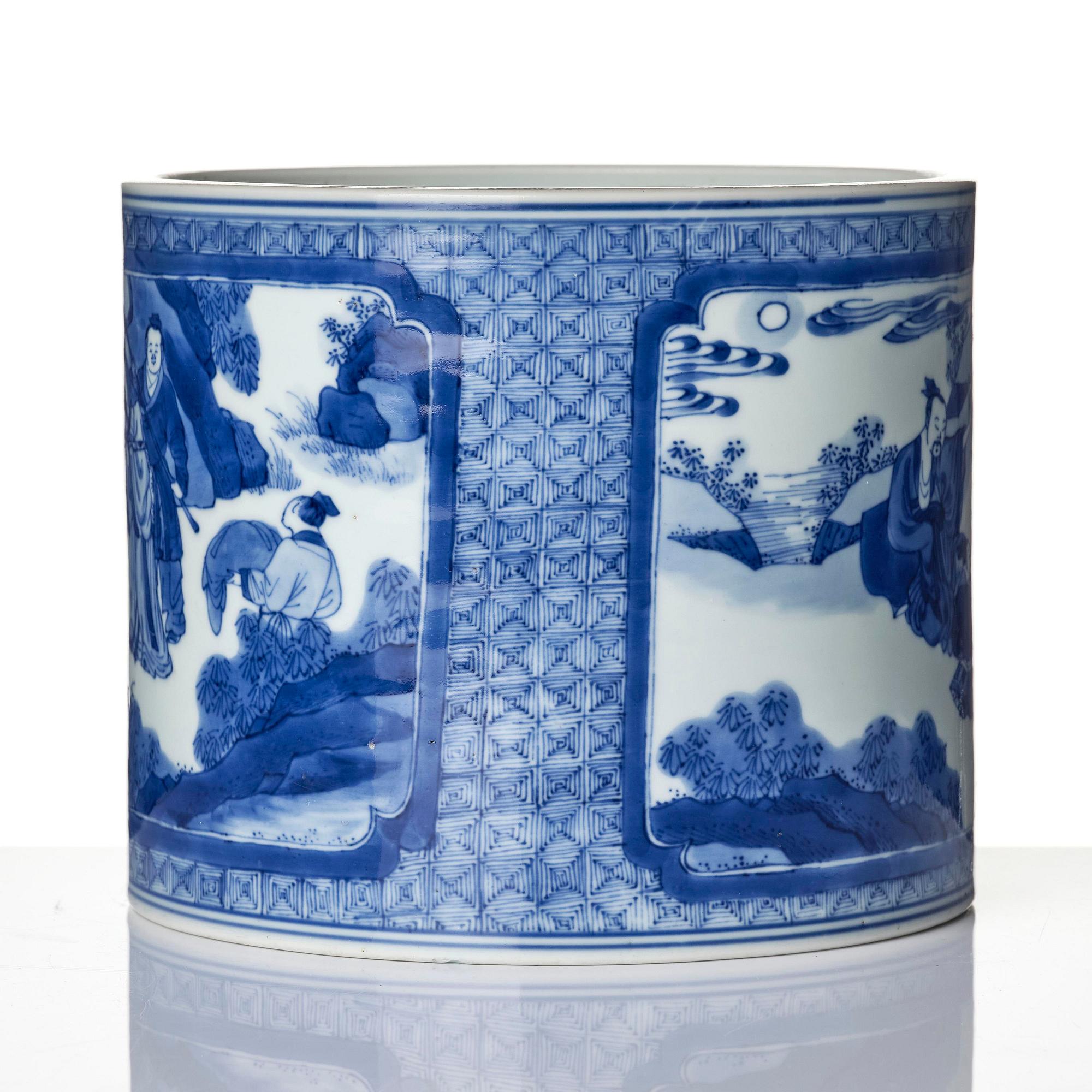Penselställ/Bitong, porslin. Qingdynastin, Kangxi (1662-1722).