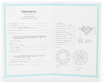 Tiffany & Co, a platinum ring with a brilliant-cut diamond 1.53 ct. With certificate.
