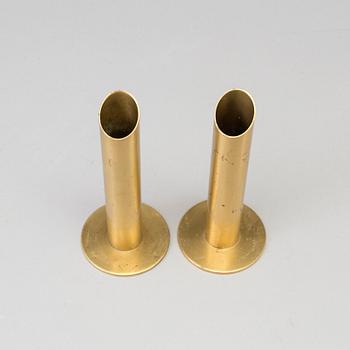 A pair of Swedish brass candlesticks/vases, mid 20th Century.