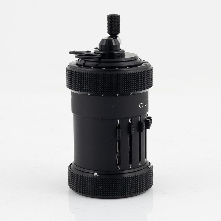 A Curta Type I mechanical calculator.