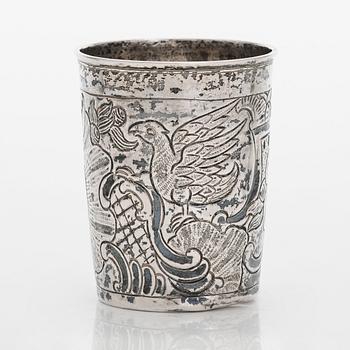 An 18th-century Russian silver beaker, Moscow 1764. Unidentified master. Alderman Fedor Petrov.