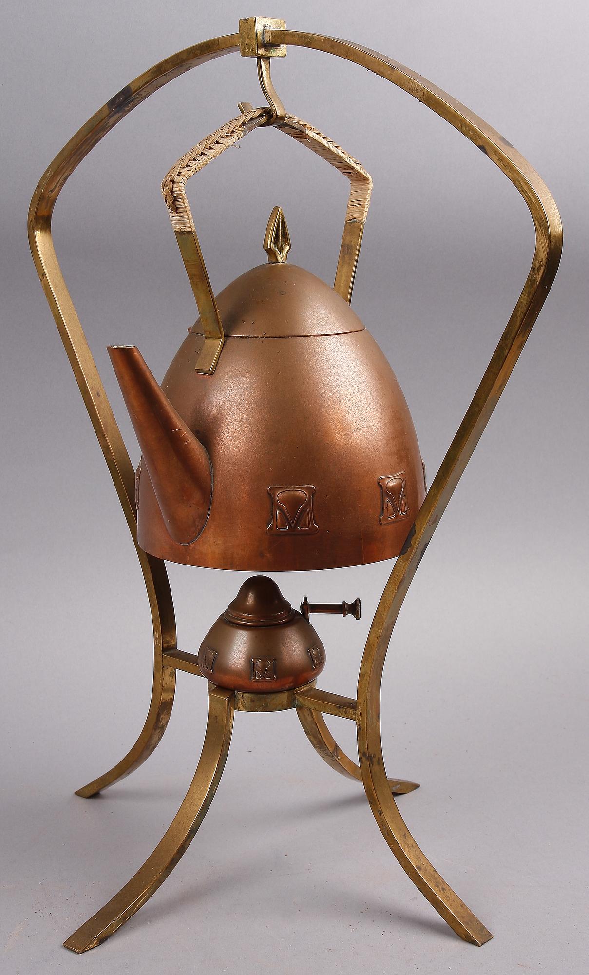 TEKANNA MED RECHAUD, koppar, WMF, jugend, tidigt 1900-tal.