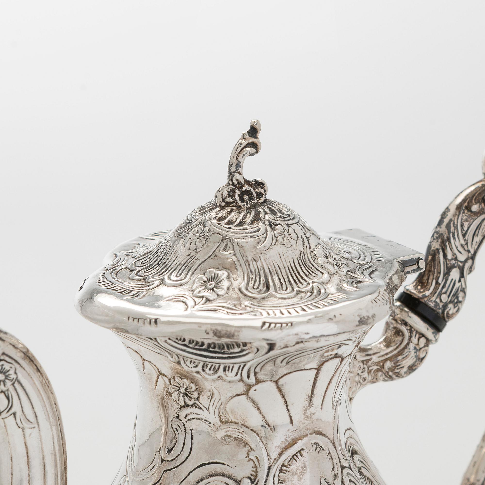 Kaffeservis, 3 delar, silver, rokokostil, GEWE, Malmö 1959.