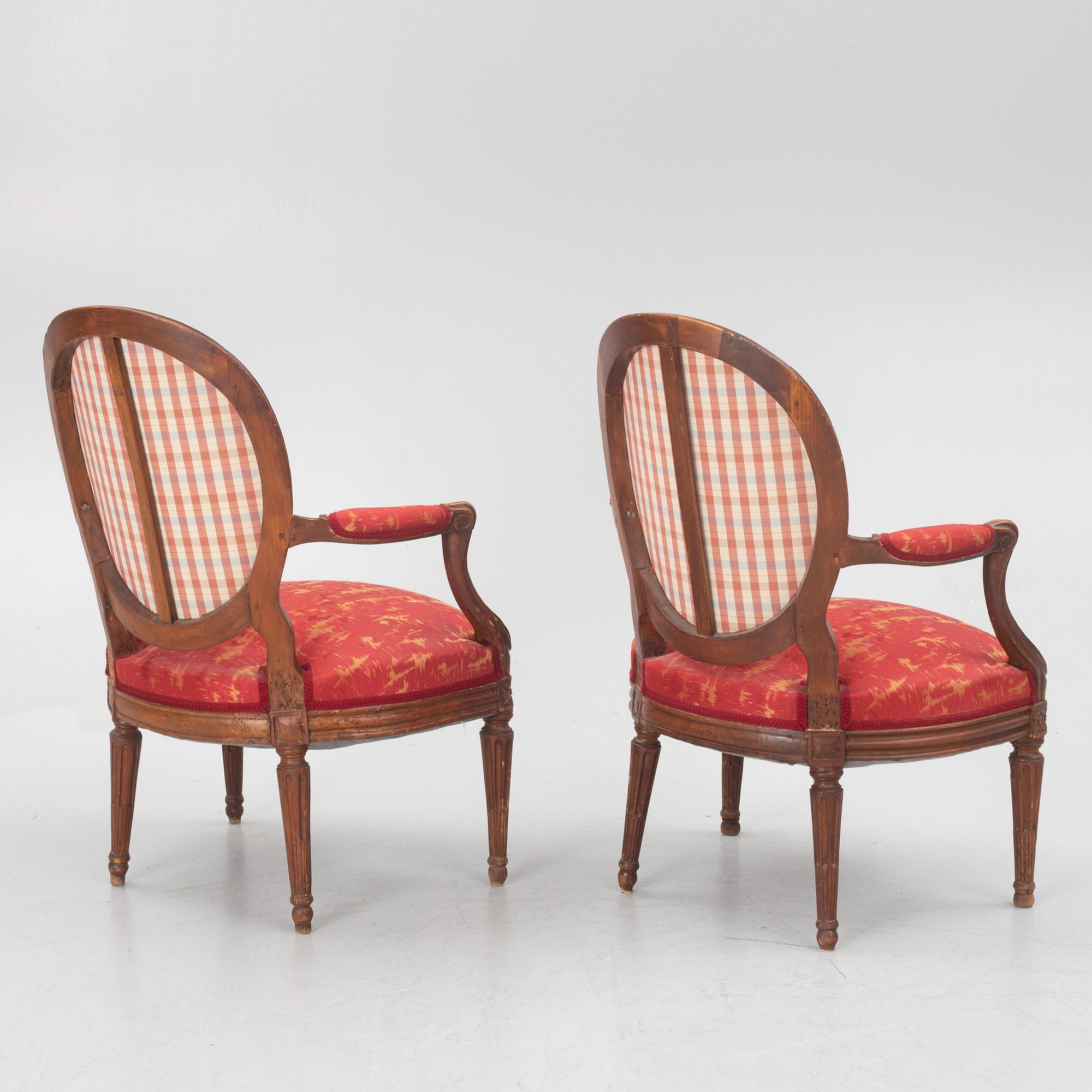 A pair of Louis XVI armchairs, second part of the 18th century.