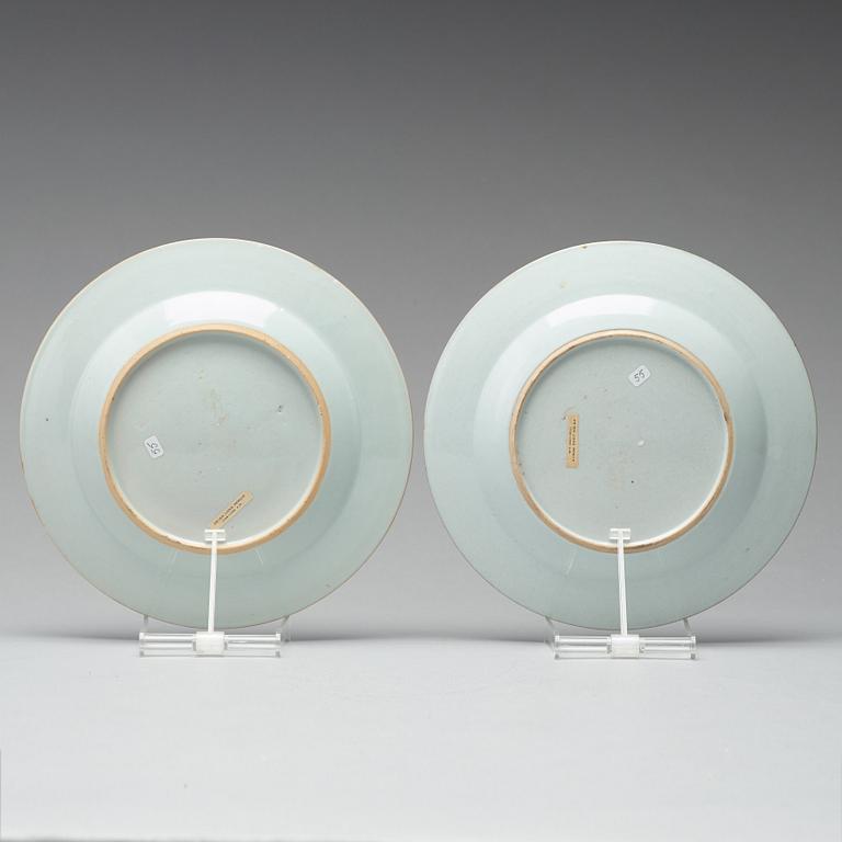 A pair of famille rose dishes with an elegant lady, Qing dynasty, Yongzheng (1723-35).