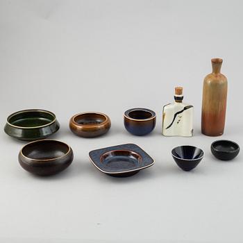 Carl-Harry Stålhane, a set of six stoneware bowls, a vase, a bottle and an ashtray, Rörstrand and Designhuset.