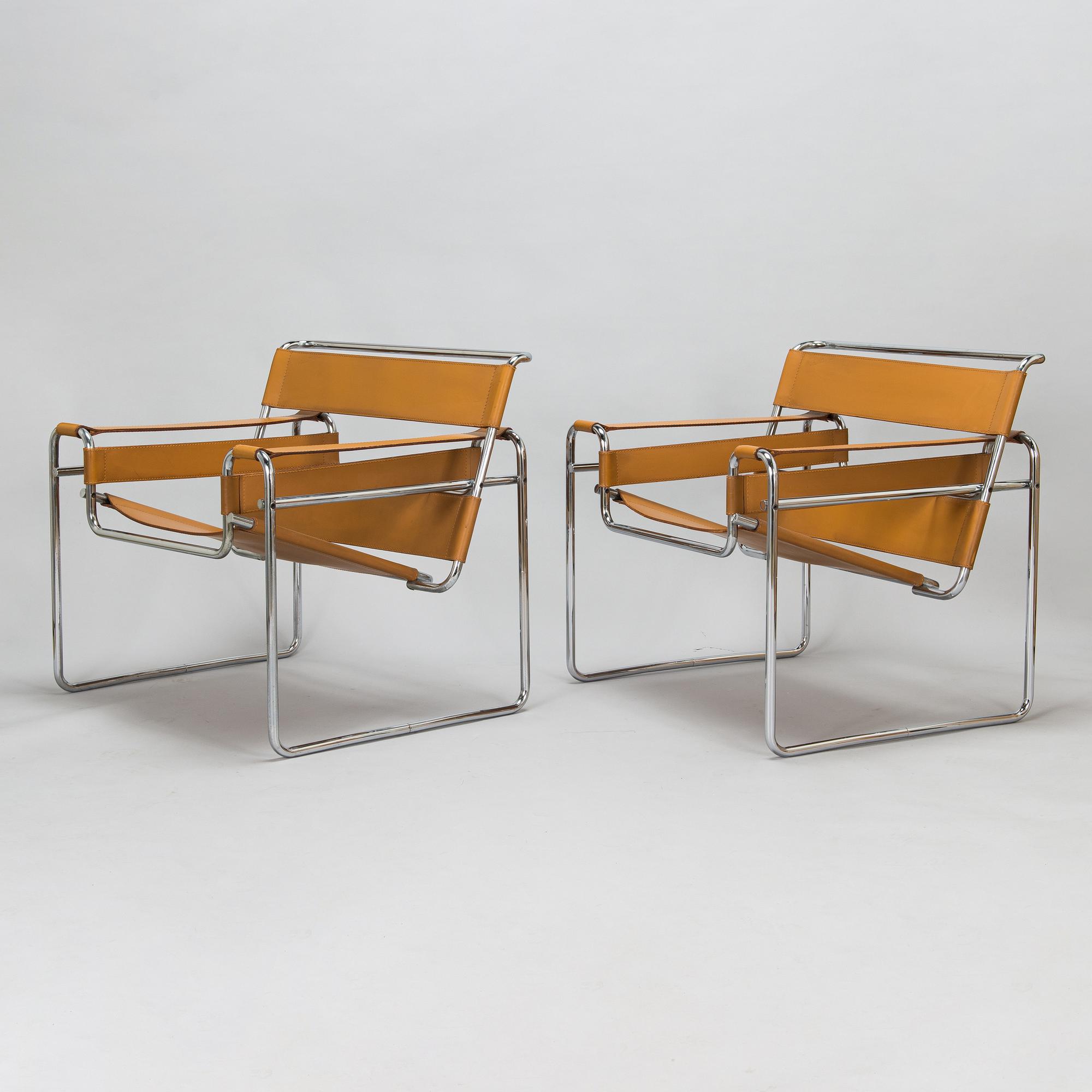 Marcel Breuer, Two "Wassily" armchairs. Gavina, latter part of the 20th century.