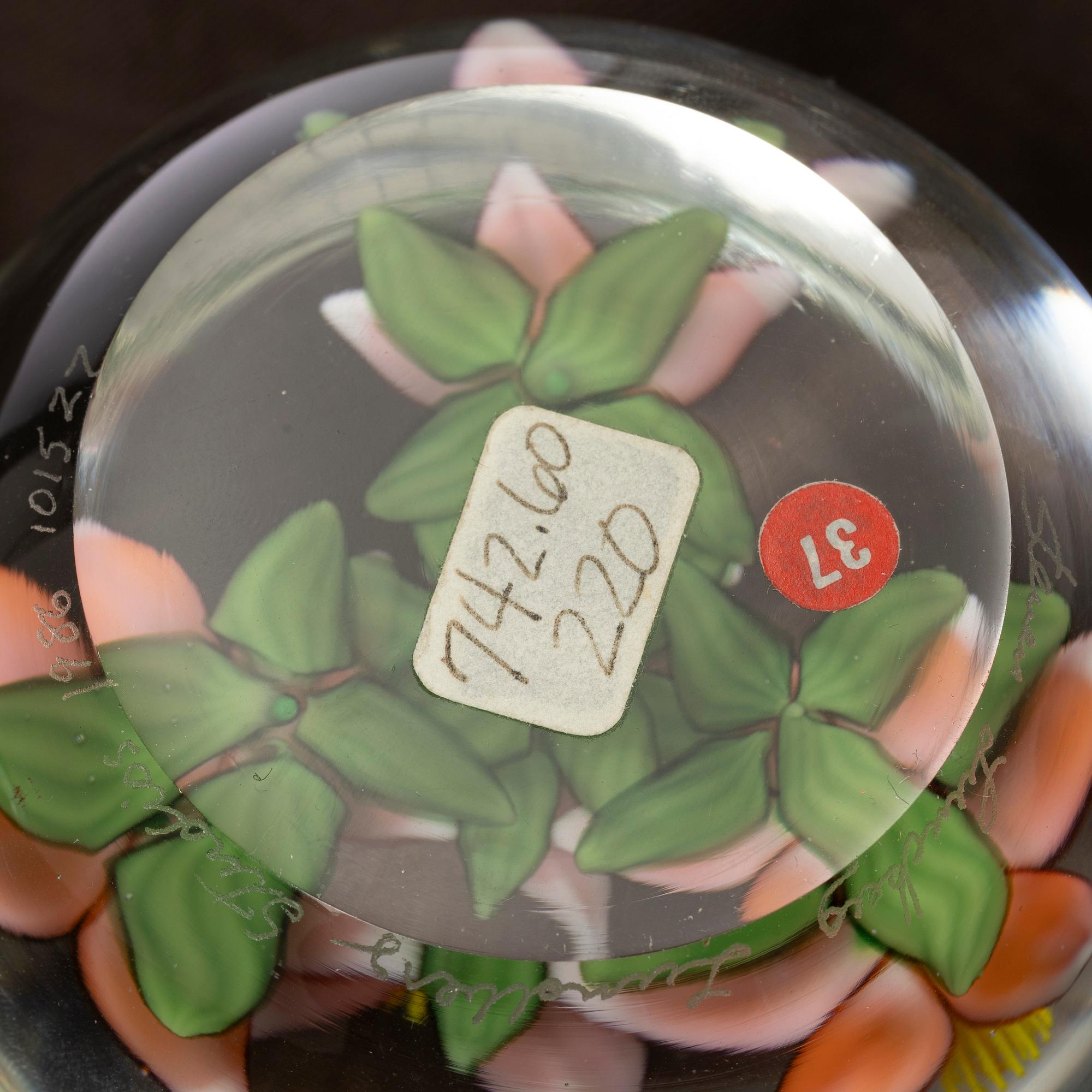 Baccarat, Caithness of Scotland, Murano, Lundberg Studios, five glass paper weights, signed.