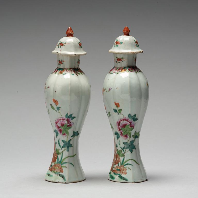 A pair of famille rose vases, Qing dynasty, Qianlong (1736-95).
