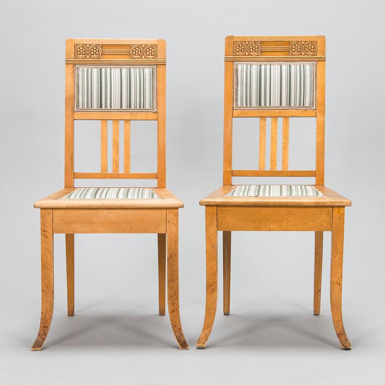 Louis Sparre, four Jugend Style chairs for Aktiebolaget Iris, Porvoo Finland, early 20th century.