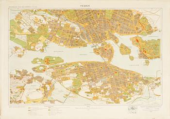 KARTOR, 12 st, fotolitografier, "Stockholms stad med omnejd", H. Hellberg  & A.E. Påhlman. Upprättad åren 1917-1924.
