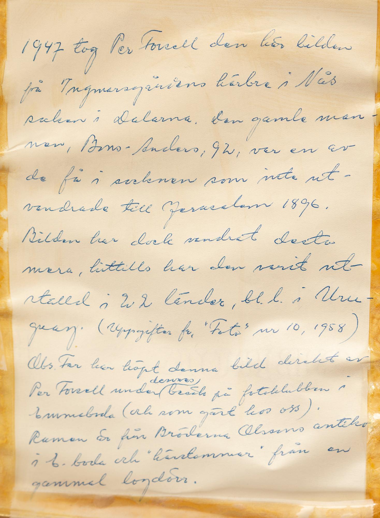 PER FORSELL, fotografi från Ingmarsgården i Dalarna signerad och daterad 1947.