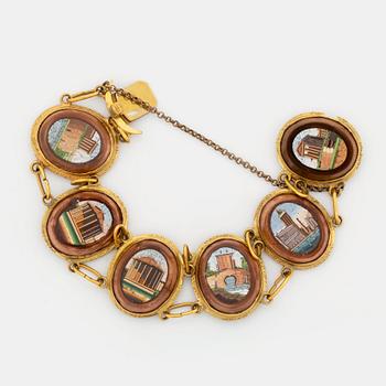 Armband med mikomosaiker och aventuringlas, Italien 1800-tal.