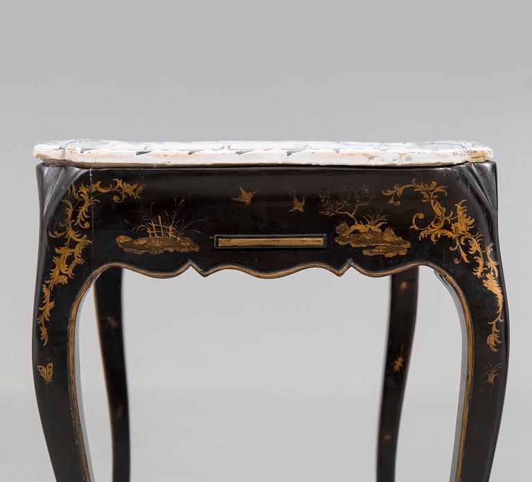 A Swedish Rococo faience tea table, Marieberg 1770.