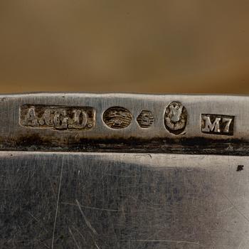 Dosa, guld, samt dosor, 4 st, silver. 1800-1900-tal.