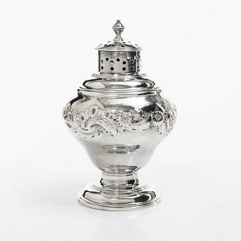 An English silver sugar caster, London 1751, probably Samuel Taylor.